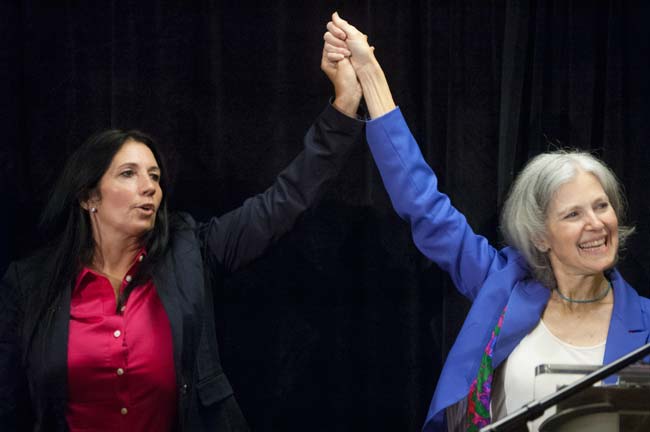 Jill Stein & Cheri Honkala accepting the nomination. Photo by David Doonan