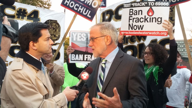 Howie Hawkins, running for governor of New York in 2014, interviewed by local television prior to his attendance at the Governor's debate in Buffalo.Photo: David Doonan